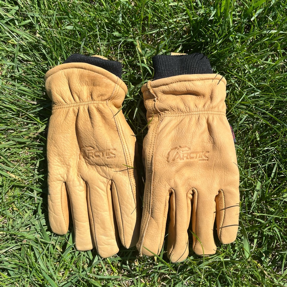 Tan Leather Gloves Artic vintage lined Carhartt gloves